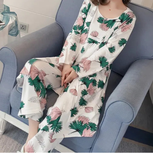 Cotton Kimono Pyjamas 3 Pieces Set Sleeveless Top, Robe and Pants