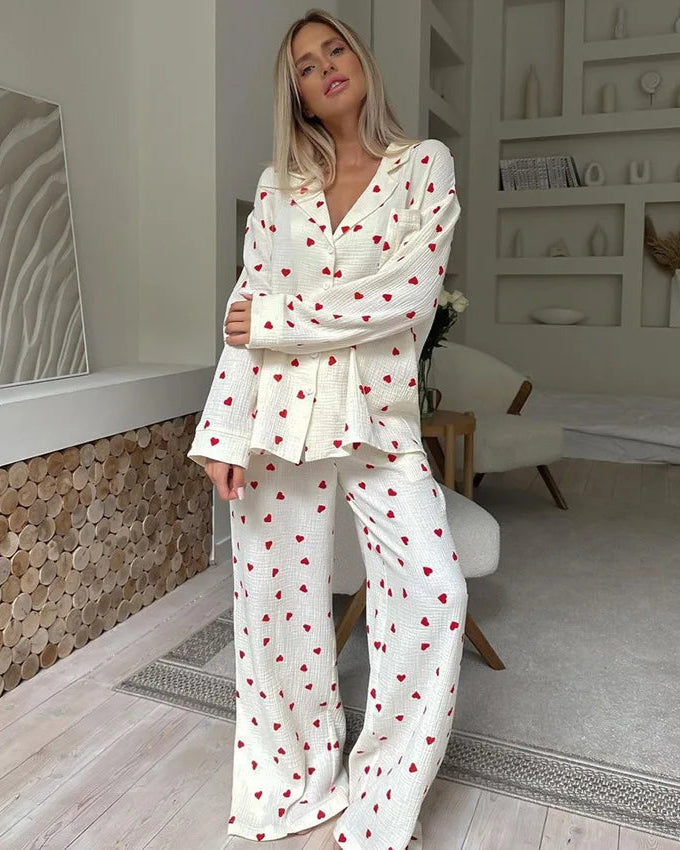 Cotton Pyjamas 2 Pieces Set Long Sleeve Top and Pants